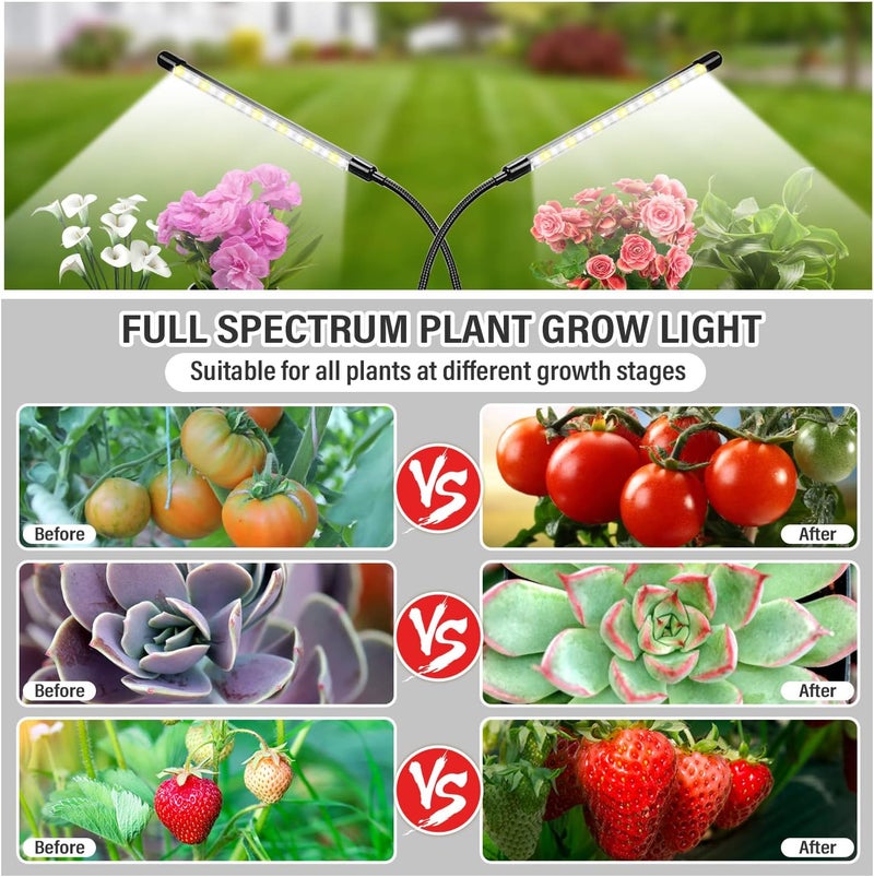 bseah Plant Grow Light for Indoor Plants, Full Spectrum Indoor Grow Light, 10-Level Dimmable and Auto ON & Off Timer (2 Head 2 Pack) - Image 3